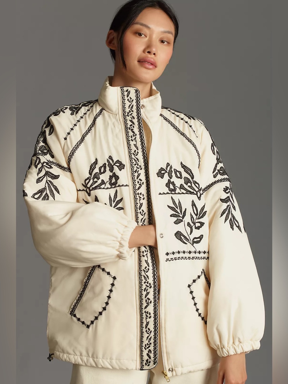 By Anthropologie Embroidered Puffer Coat